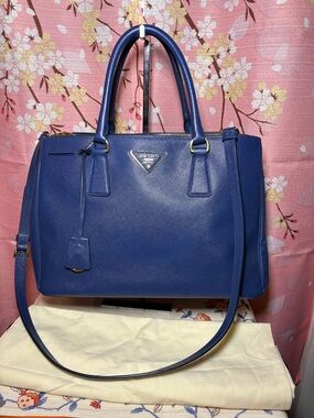 Prada Saffiano Leather Large Galleria Bag Sapphire Blue Authentic
